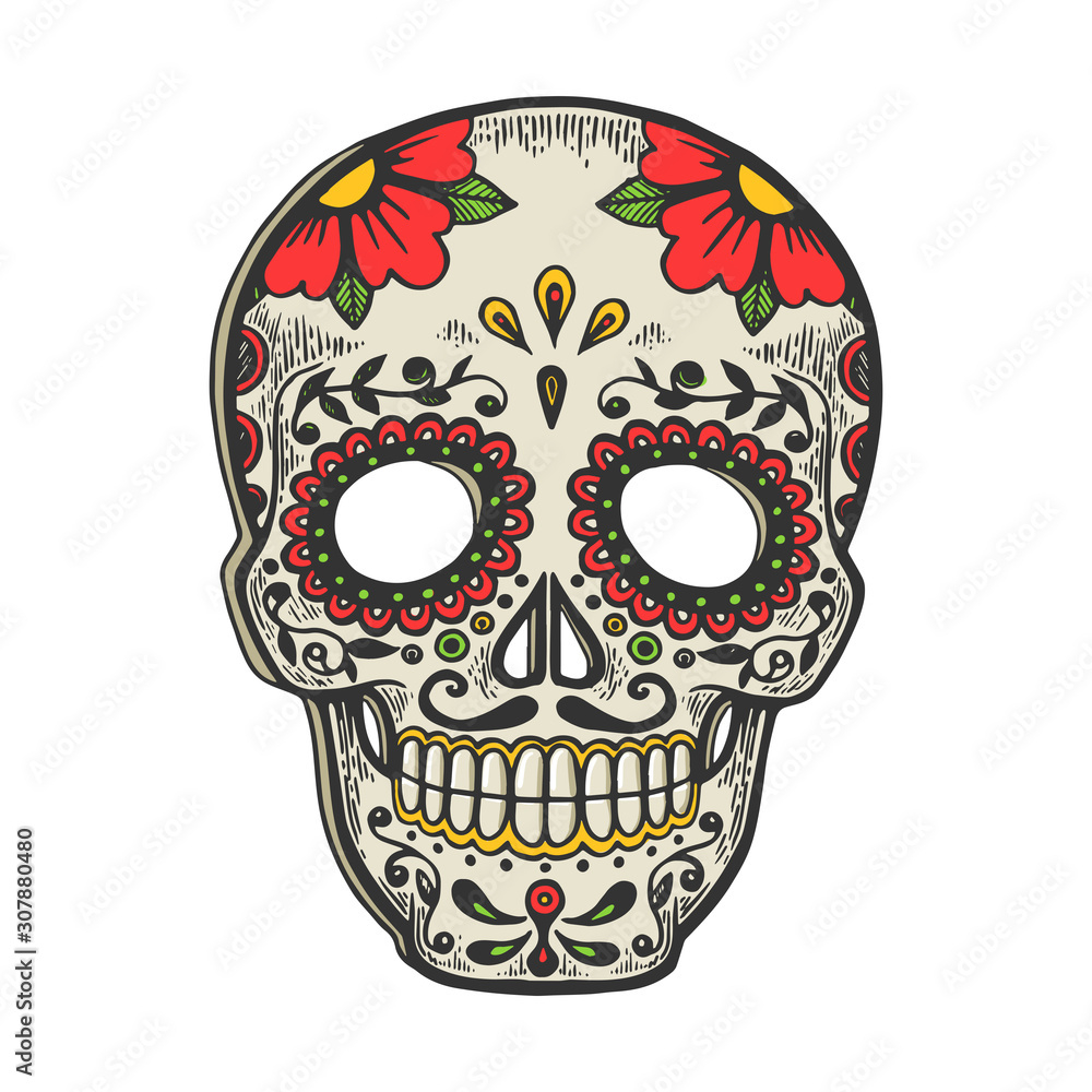 Stock-Vektorgrafik „Mexican Mask Day Of Dead Vintage Sketch pertaining to Day Of Dead Printable Masks