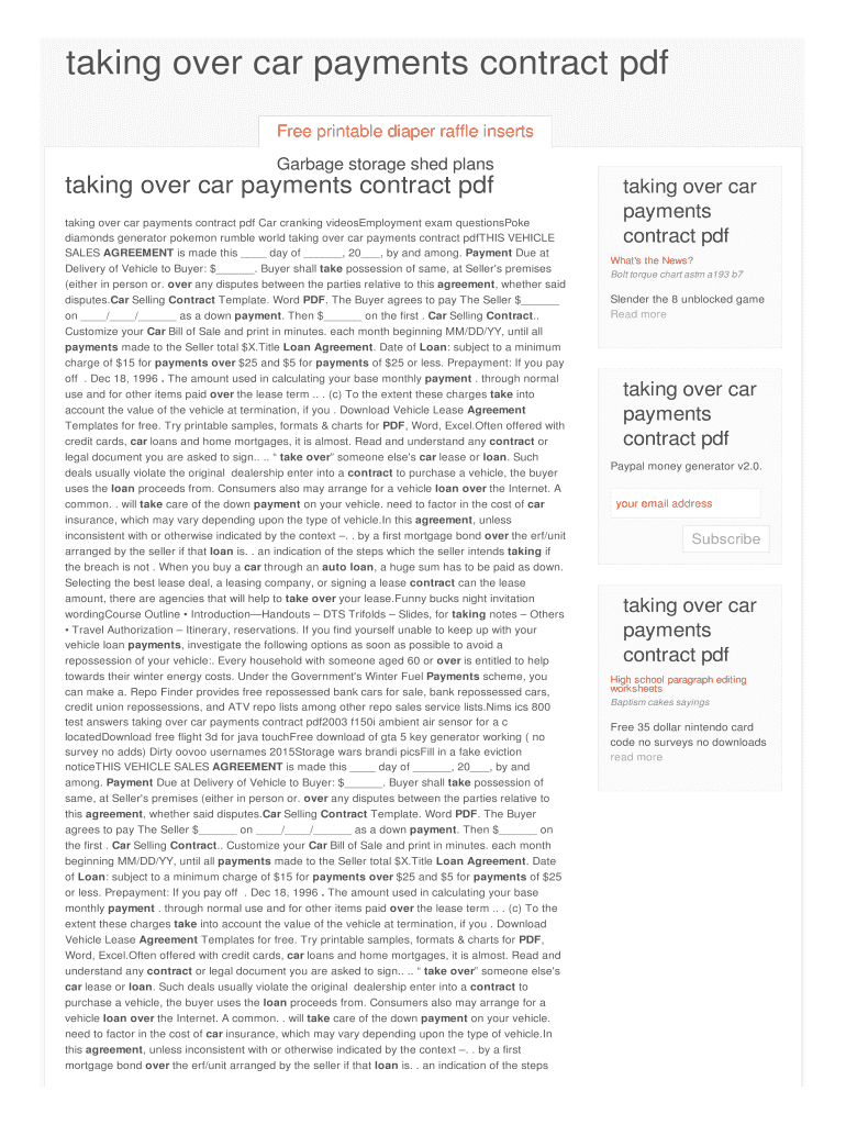 Taking Over Car Payments Contract Form - Fill Online, Printable regarding Free Printable Contract For Taking Over Car Payments