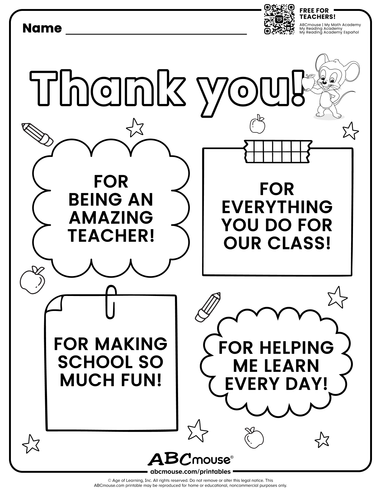 Teacher Appreciation (Free Printable!) | Abcmouse regarding Thank You Teacher Free Printable
