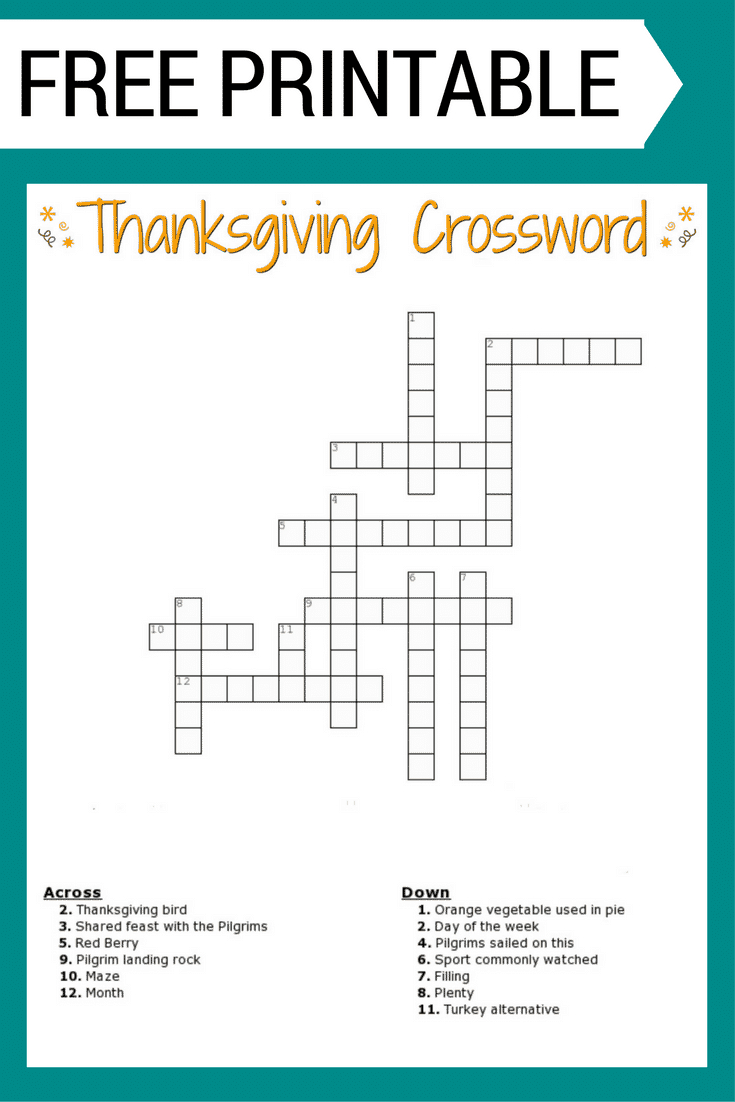 Thanksgiving Crossword Puzzle Free Printable For Kids Or Adults pertaining to Free Printable Thanksgiving Crossword Puzzles For Adults