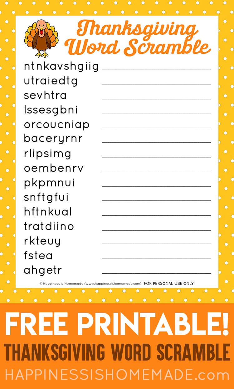 Thanksgiving Word Scramble Puzzle - Happiness Is Homemade regarding Free Printable Thanksgiving Word Scramble