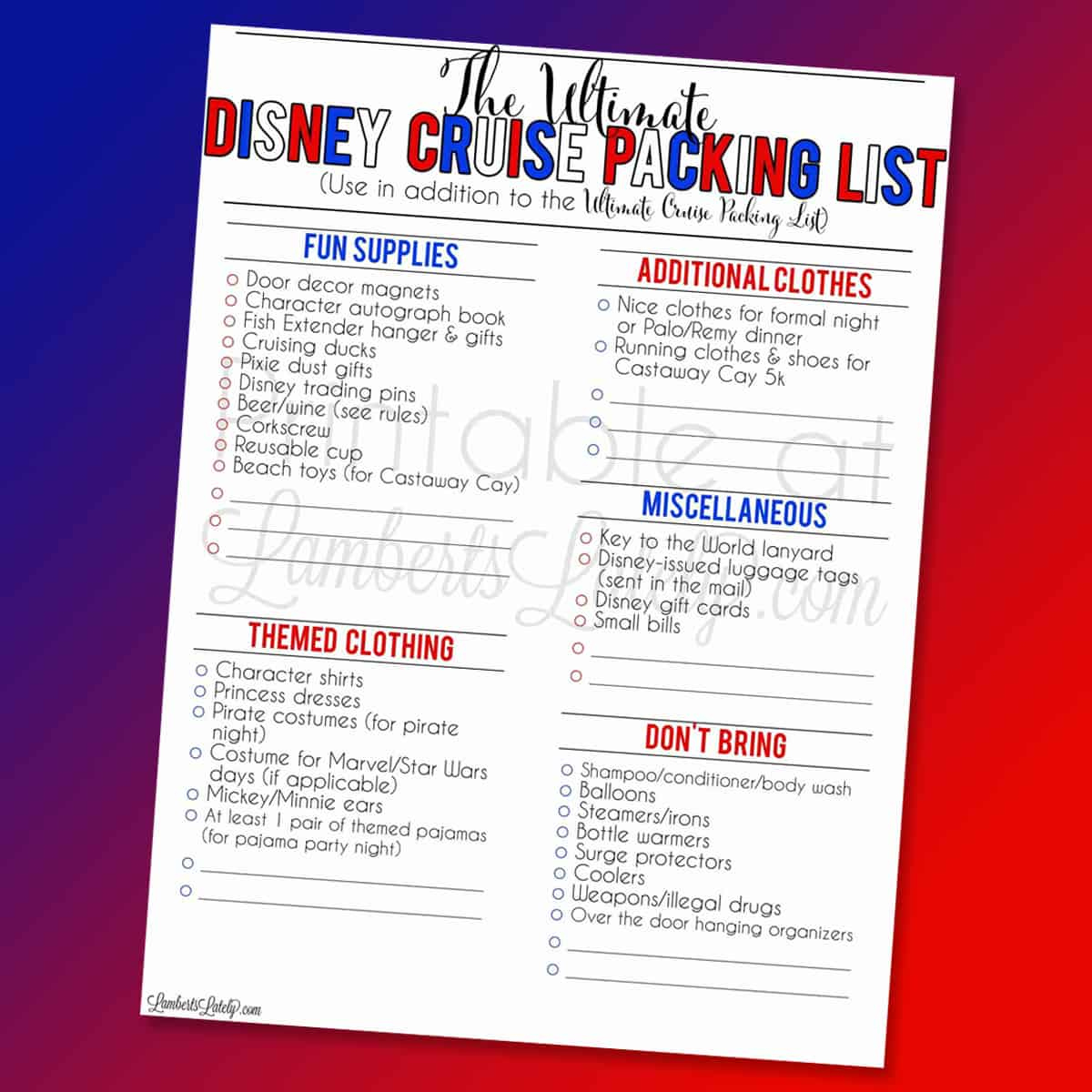 The Ultimate Disney Cruise Packing List (Free Printable pertaining to Disney Cruise Packing List Printable