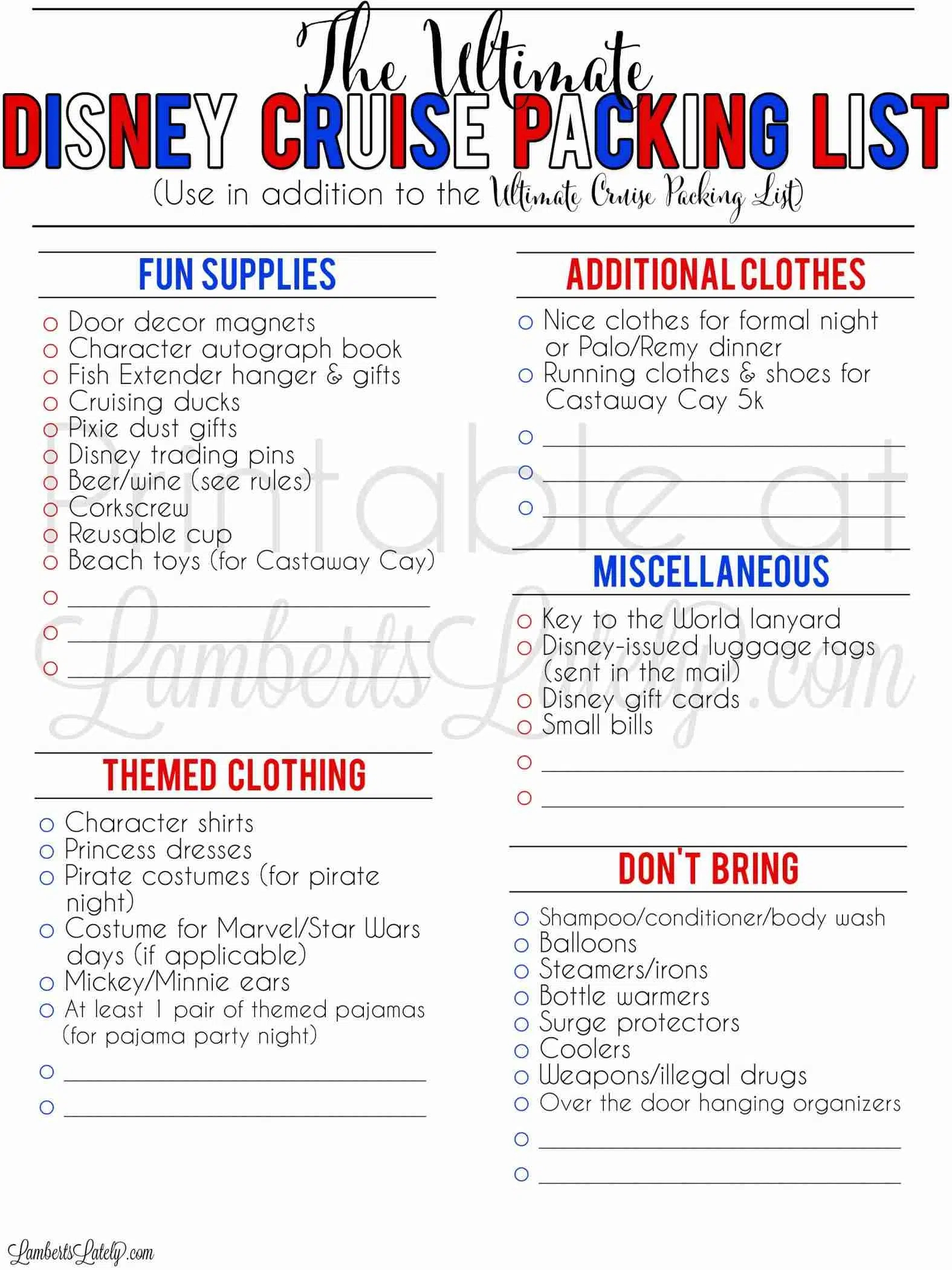 The Ultimate Disney Cruise Packing List (Free Printable throughout Disney Cruise Packing List Printable