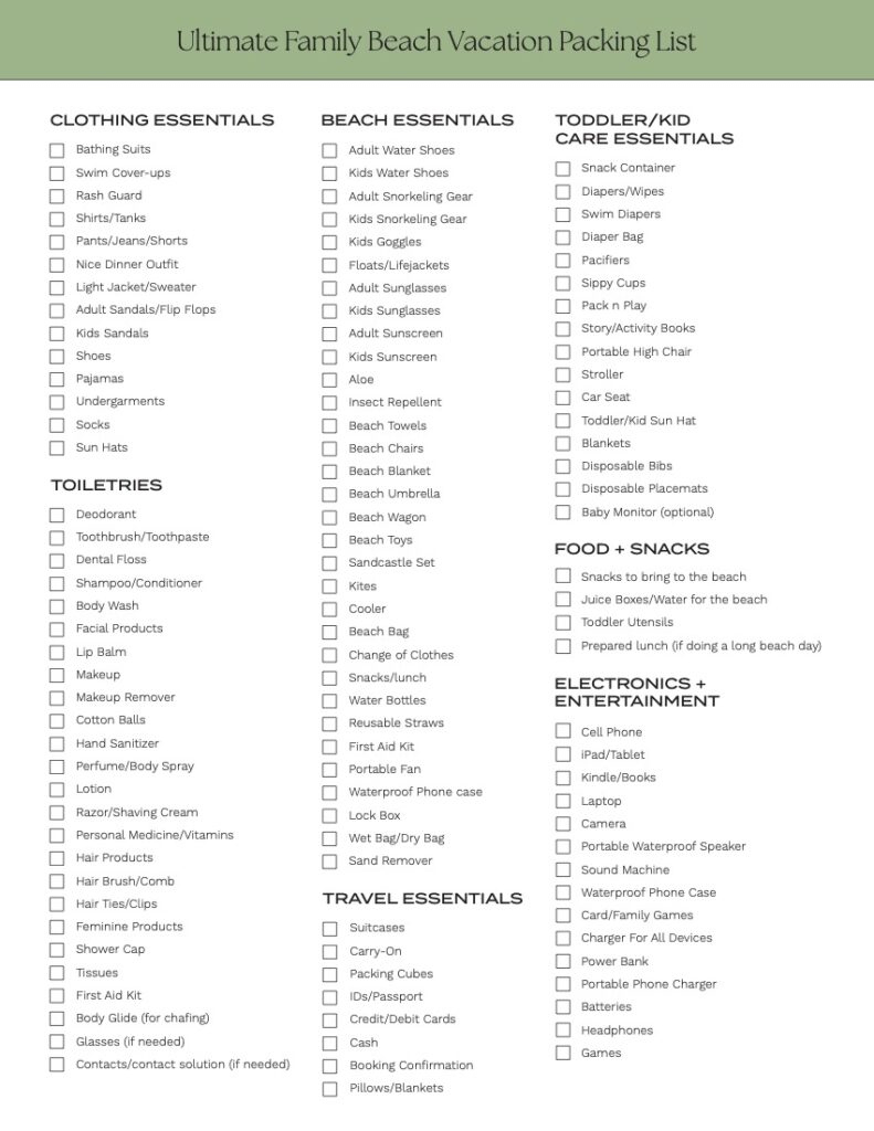 The Ultimate Family Beach Vacation Packing List - Taryn Newton with Beach Vacation Packing List Printable