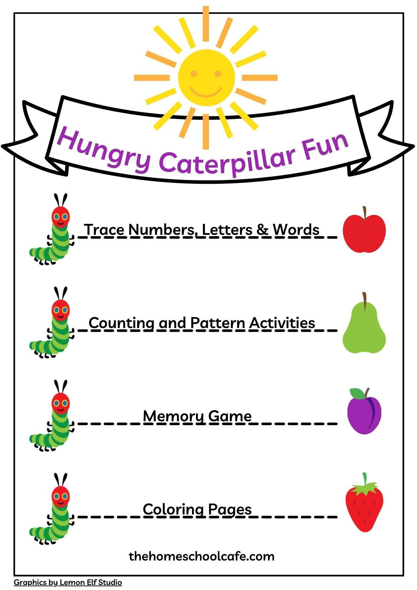 The Very Hungry Caterpillar Activity Kit - The Homeschool Cafe throughout Printable the Very Hungry Caterpillar Activities