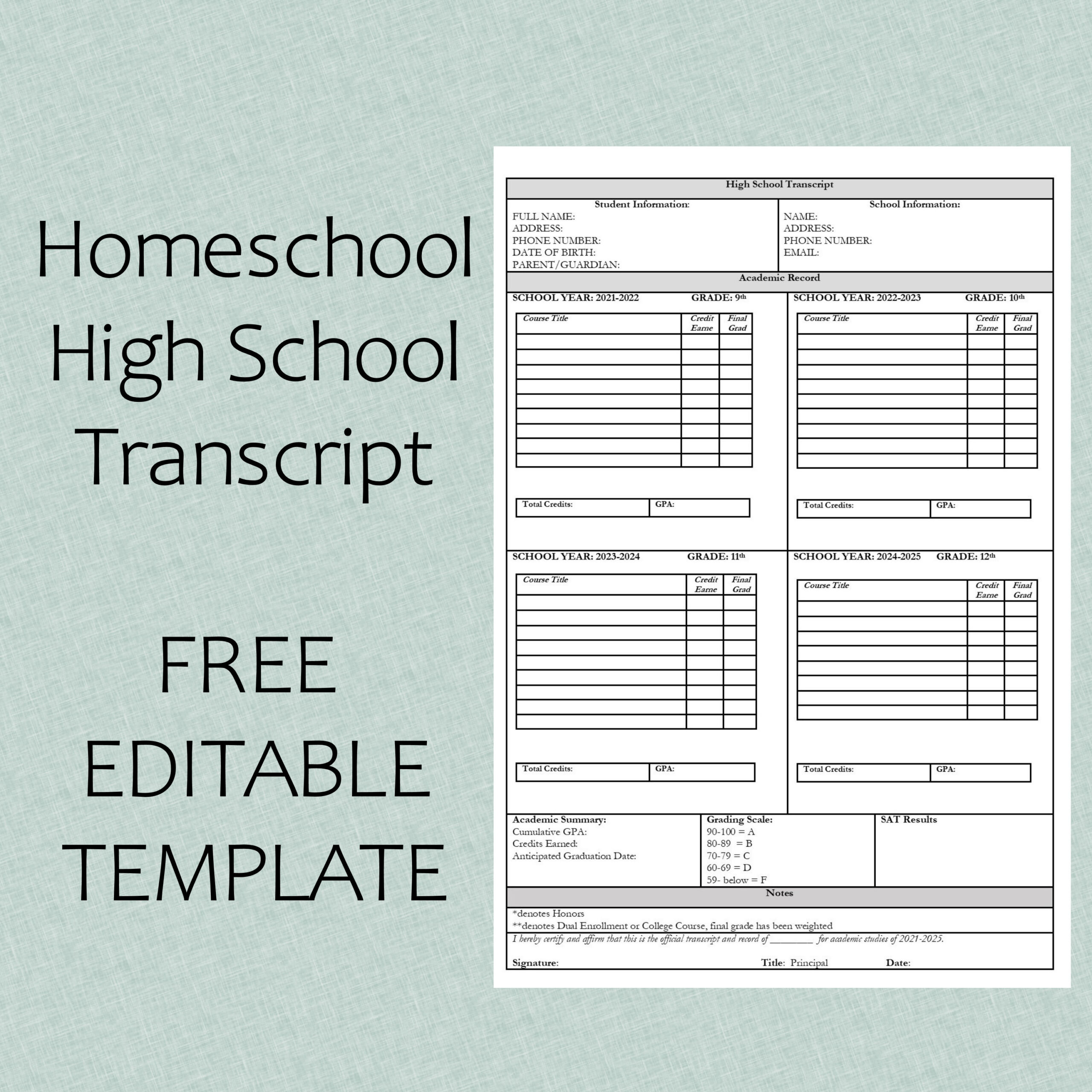 To The Rock Homeschool: Homeschool High School Transcript: Free intended for Printable Homeschool Transcript Template
