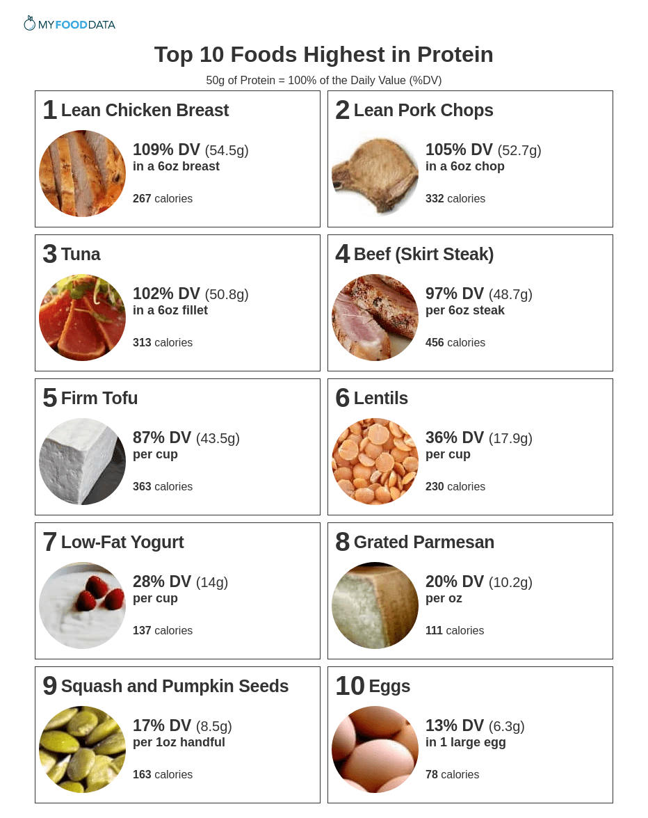 Top 10 Foods Highest In Protein with regard to Foods High In Protein Printable List