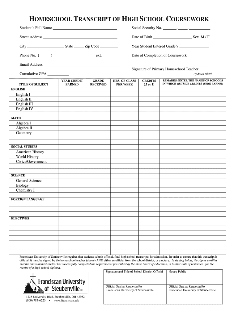 Transcript For Homeschoolers Free: Fill Out &amp;amp; Sign Online | Dochub with regard to Printable Homeschool Transcript Template
