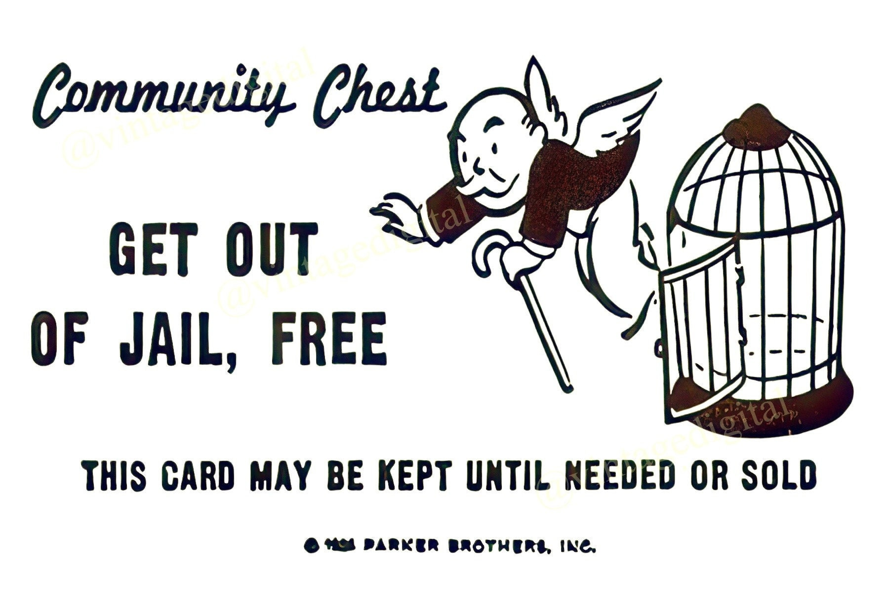 Vintage 1960S Monopoly Game Community Chest Get Out Of Jail Free for Printable Get Out Of Jail Free Card