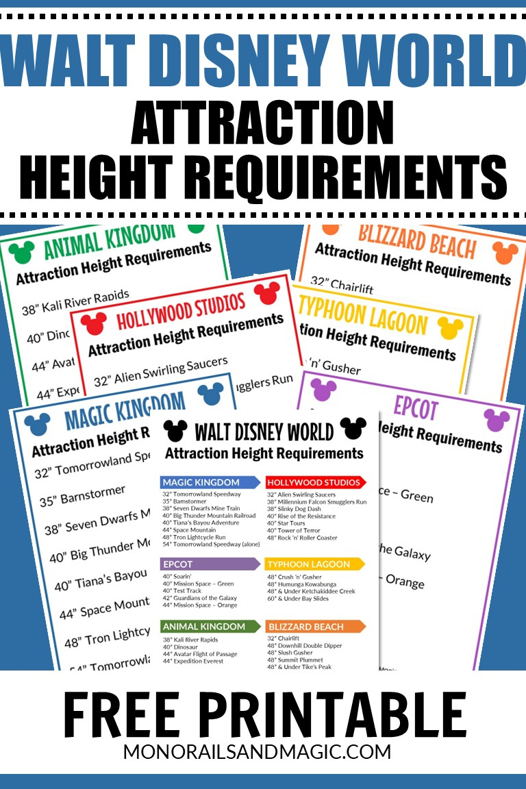 Walt Disney World Attraction Height Requirements Free Printable inside Printable List of Rides At Disney World