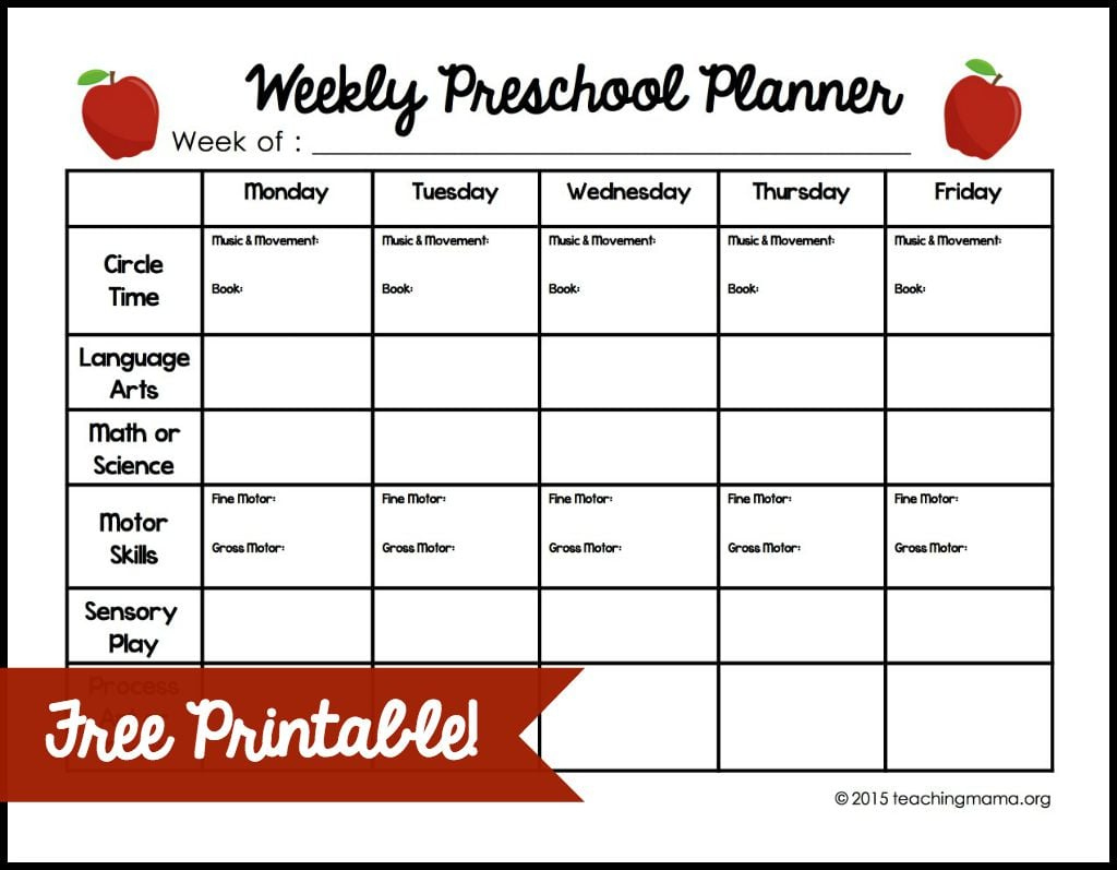 Weekly Preschool Planner {Free Printable} - Worksheets Library within Free Printable Preschool Homeschool Curriculum